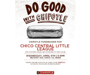 Chico Central Chipotle Fundraiser is Wed 4/9